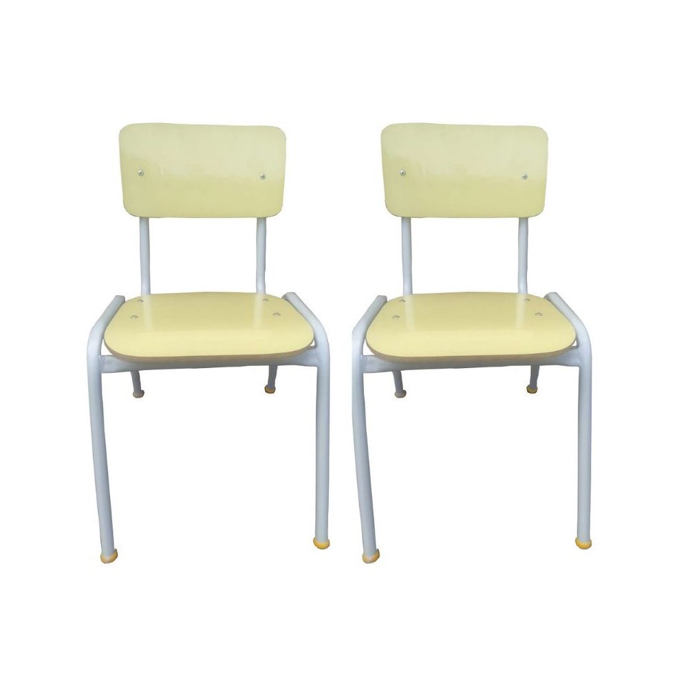 Kit 02 Cadeira Infantil Empilhável Amarela Escola Creche