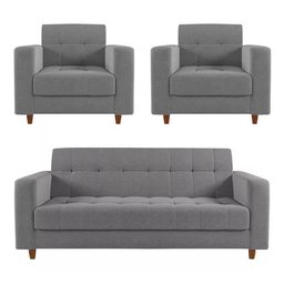 Kit Sofá 3 Lugares E 2 Poltronas Verona - Suede - Cinza - 1