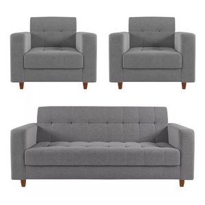 Kit Sofá 3 Lugares E 2 Poltronas Verona - Suede - Cinza