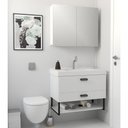 Ver imagem 2 de Conjunto Gabinete para Banheiro Ucrânia 1 Prateleira MDF 15mm 80cm Branco e Preto Venturi