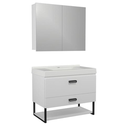 Conjunto Gabinete para Banheiro Ucrânia 1 Prateleira MDF 15mm 80cm Branco e Preto Venturi