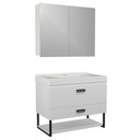Ver imagem 1 de Conjunto Gabinete para Banheiro Ucrânia 1 Prateleira MDF 15mm 80cm Branco e Preto Venturi
