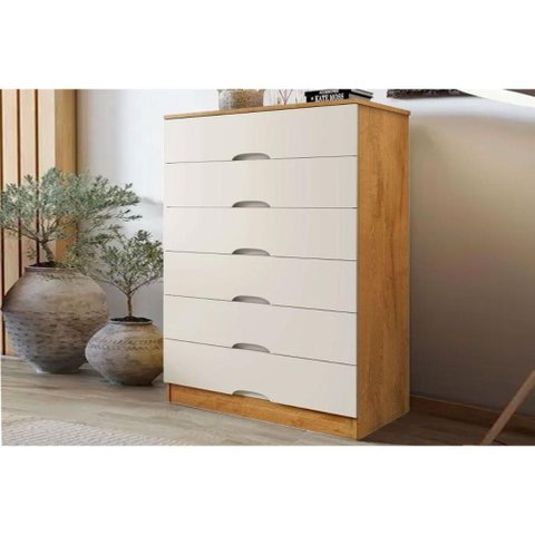 Cômoda Solteiro Sevilha C/ 6 Gavetas Peroba/off White - Europa