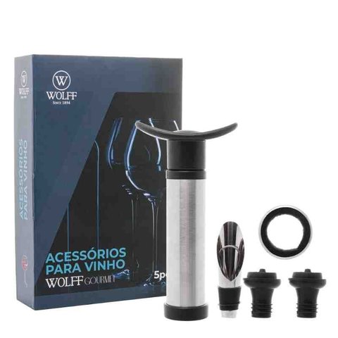 Conjunto 5 Peças de Aço Inox para Vinho com Caixa Wolff