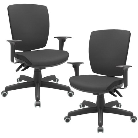 Kit 02 Cadeiras de Escritório Diretor Office Base Giratória Preto Alta Flexi P03 Vinil Preto - Lyam 