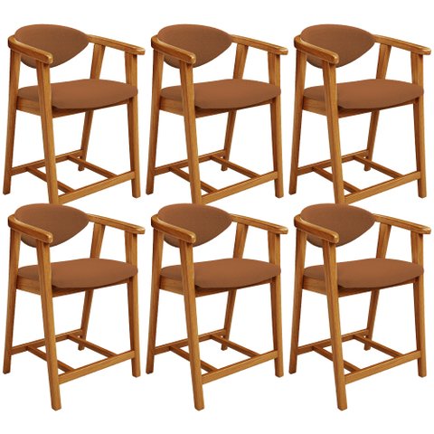 Kit 06 Banquetas Baixa para Cozinha Sala Jantar Bancada Cecília L02 Bouclê Terracota - Lyam Decor