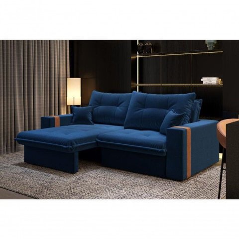 Sofá-Cama Ipanema 3 Lugares Retrátil e Reclinável 200cm Azul Marinho Cia Lar