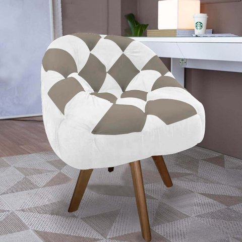 Poltrona Paloma Escritório Sala Giratória Madeira Suede Branco e Suede Cappuccino - Dominic Decor