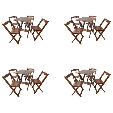 Kit 4 Conjuntos Mesa Dobrável Madeira 70x70 com 4 Cadeiras Personalizada Hei Imbuia - Tarimatã