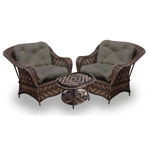 Conjunto de Poltronas Fibra Sintética Nairóbi - 2 Poltronas + 1 Mesa Centro - Tecido Duna Fendi