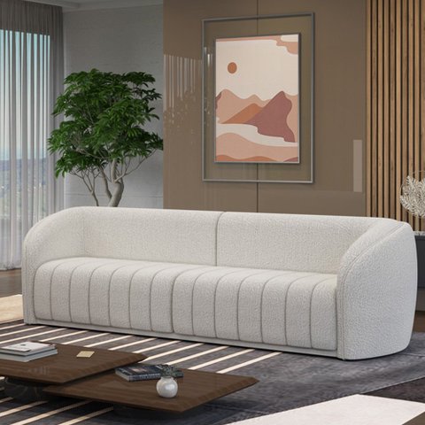 Sofá Decorativo Sala de Estar 252cm Adam 3 Lugares Boucle Branco G45 - Gran Belo Sofá Adam