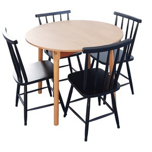 Jogo de Jantar Colonial Brisa Mesa 90 Cm Mel + 04 Cadeiras Preta Rustico