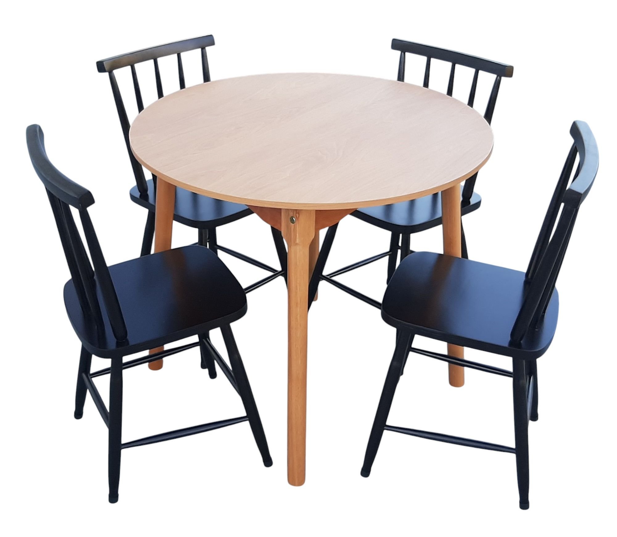 Jogo de Jantar Colonial Brisa Mesa 90 Cm Mel + 04 Cadeiras Preta Rustico - 6