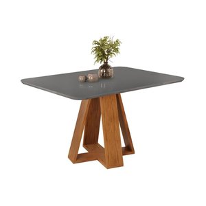 Mesa P/ Cozinha Celeste C/ Tampo Madeirado Vidro Curvo 120x90cm Freijo/cinza Urbano - Dj Móveis