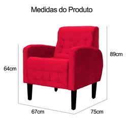 Poltrona Decorativa Luiza Para Sala de Tv Veludo Vermelho - 6