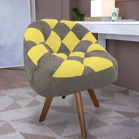 Poltrona Paloma Escritório Sala Giratória Madeira Suede Cappuccino e Suede Amarelo - Dominic Decor