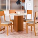 Ver imagem 2 de Conjunto Mesa de Jantar Alice Sofia Redonda 4 Cadeiras Freijó Offwhite Linho - Indekes