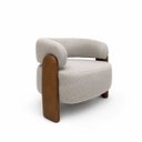 Ver imagem 4 de Poltrona Curva Orgânica Moderna Linho Bege Corino Caramelo Linha Premium Sala Quarto Recepção Escrit