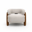 Ver imagem 2 de Poltrona Curva Orgânica Moderna Linho Bege Corino Caramelo Linha Premium Sala Quarto Recepção Escrit