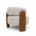 Ver imagem 3 de Poltrona Curva Orgânica Moderna Linho Bege Corino Caramelo Linha Premium Sala Quarto Recepção Escrit