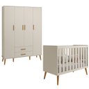 Ver imagem 2 de Berço Americano 2 em 1 e Guarda Roupa Isis Retrô 4 Portas 2 Gavetas Infantil Areia Fosco - Reller