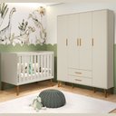 Ver imagem 1 de Berço Americano 2 em 1 e Guarda Roupa Isis Retrô 4 Portas 2 Gavetas Infantil Areia Fosco - Reller