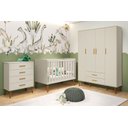 Ver imagem 3 de Berço Americano 2 em 1 e Guarda Roupa Isis Retrô 4 Portas 2 Gavetas Infantil Areia Fosco - Reller