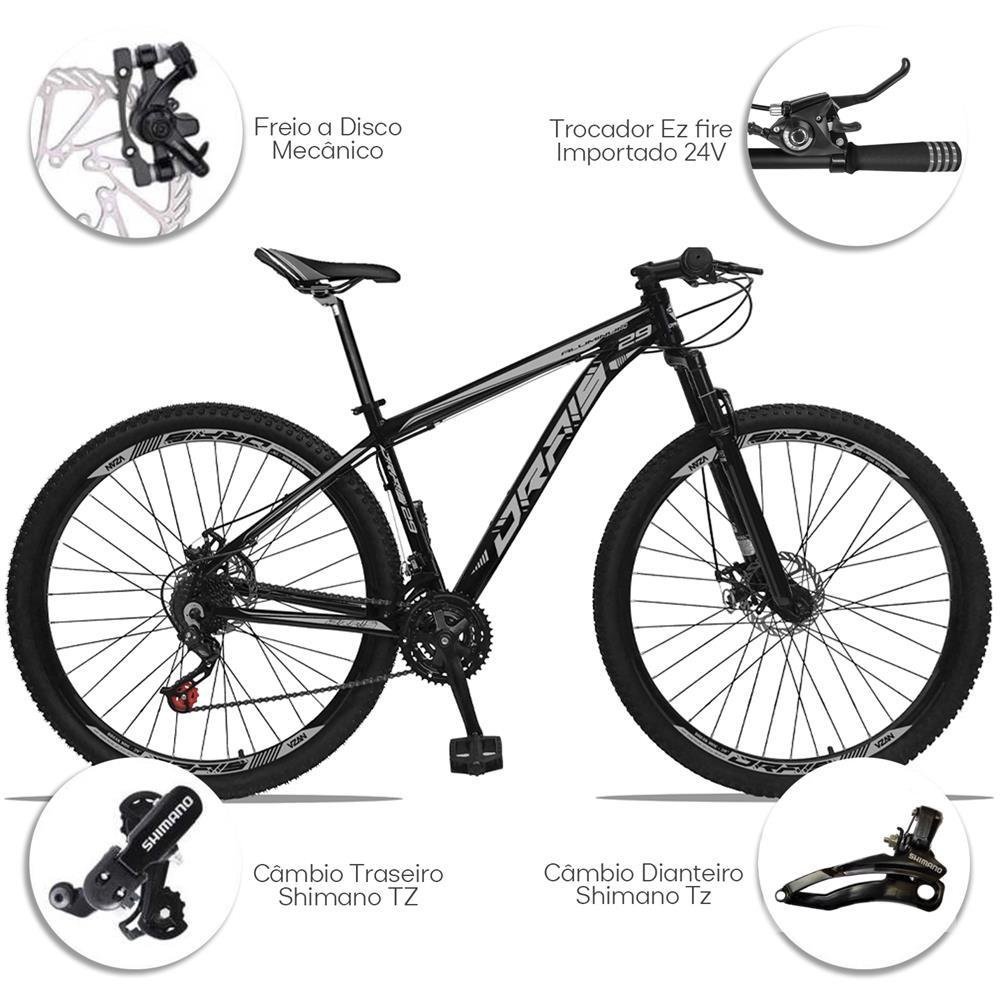 Bicicleta Drais 24V Aro 29 Alumínio Freio a Disco MTB Preto/Cinza 21" - 189 - 2