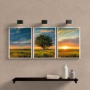 Ver imagem 2 de Kit 3 Quadros Paisagem Árvore Por do sol 24x18cm:madeira Preta