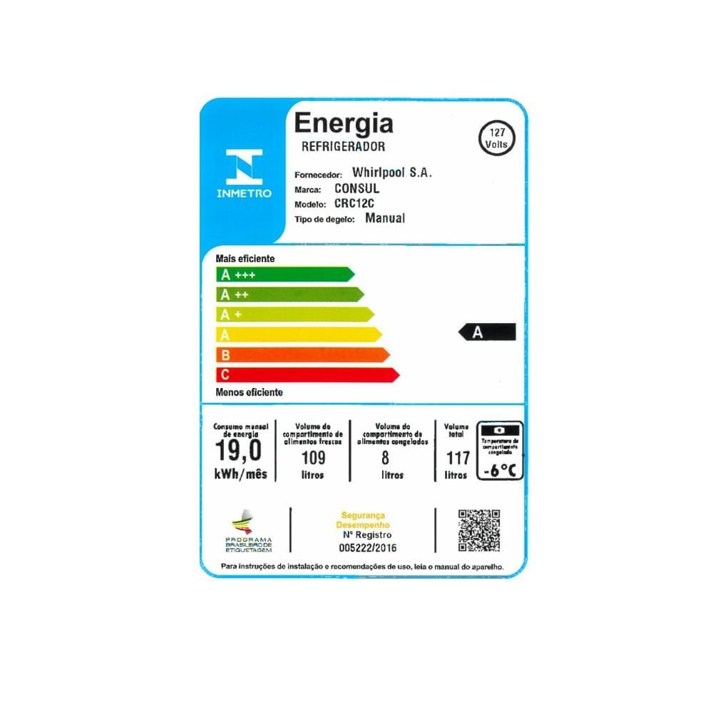 Frigobar Consul 117 Litros com Gaveta Multiuso Branco Crc12cbana – 127 Volts - 4