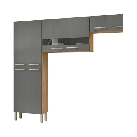 Cozinha (sem Balcão) 6 Portas 2 Portas de Vidro Nala Plus Freijo/gris - Ssx Multicoisas