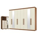 Ver imagem 1 de Guarda Roupa Casal Master New 8 Portas de Bater 4 Gavetas MDP com Espelho e Cômoda Marabá Santos