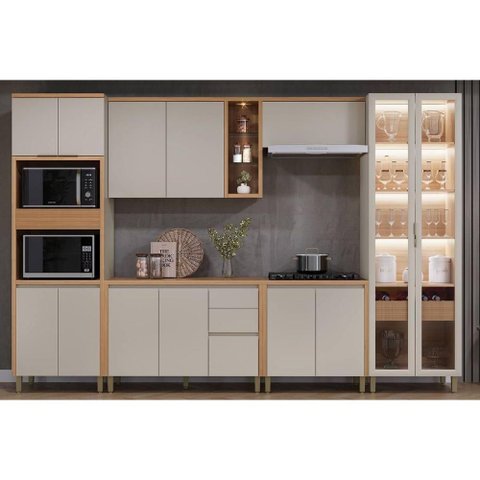 Kit Cozinha Modulada 6 Peças Allure (2aéreos+2balcões+1cristaleira+1torrequente) Cp03 Jequitiba/