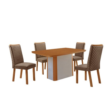 Mesa de Jantar Isadora 120 cm Tampo MDF Canto Copo Laminado com 4 Cadeiras Lira