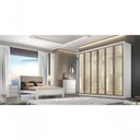 Ver imagem 1 de Guarda Roupa Casal Rizon Glass 6 Portas de Bater 8 Gavetas MDF com LED Neve Móveis Novo Horizonte