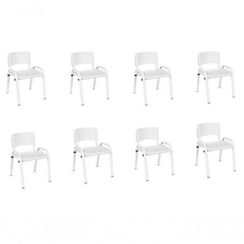 Kit 8 Cadeira Iso Infantil Creche, Base Branco Branco