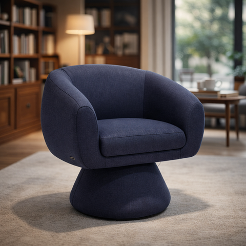 Poltrona Giratória Orgânica Maya Tecido Linho Premium Design Redondo Sala Quarto Suporta 150kg:Linho