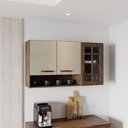 Ver imagem 1 de Armário Aéreo Modulado Vazado com Vidro Fidelitá Lisboa 120cm 3 Portas Noce/off-white