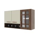 Ver imagem 2 de Armário Aéreo Modulado Vazado com Vidro Fidelitá Lisboa 120cm 3 Portas Noce/Off-White