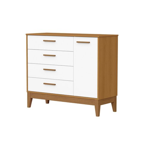 Comoda Sapateira Flip 1 Porta 4 Gavetas Branco Fosco com Savana
