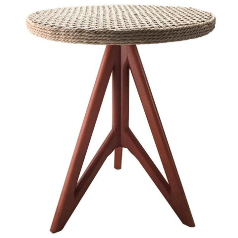 Mesa De Apoio Gávia Ozki 62 Cm Madeira Eucalipto Amêndoa Corda Plana Rami