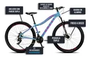 Ver imagem 4 de Bicicleta Colli Eudora Aluminio Aro 29 Disco-Shimano 21V Cor Azul Champanhe com Rosa Neon Tamanho do Quadro 15,5