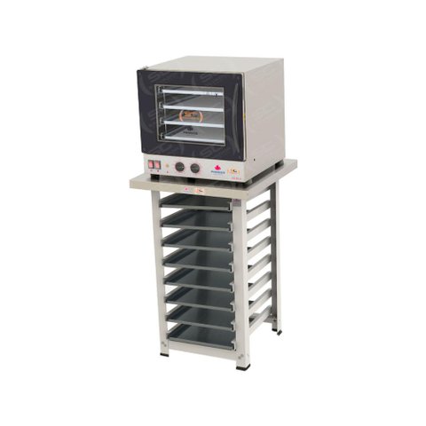 Forno Turbo Elétrico 4 Assadeiras Prp-004 220v Preto + Bancada Mes004 8 Níveis + 8 Assadeiras