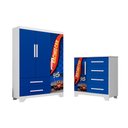 Ver imagem 1 de Conjunto Quarto Infantil Carros Azul MDF Roupeiro e Cômoda Organizadores para Criança Moderno