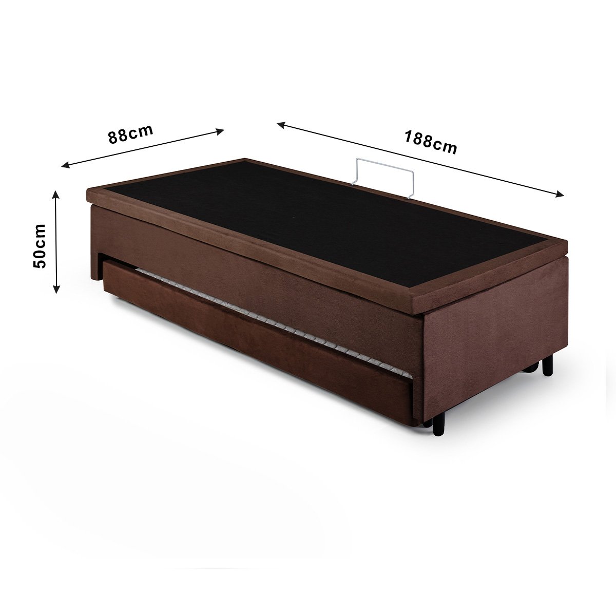 Bicama Box com Baú Solteiro 88x188 com Colchão Auxiliar Suede Marrom - 3