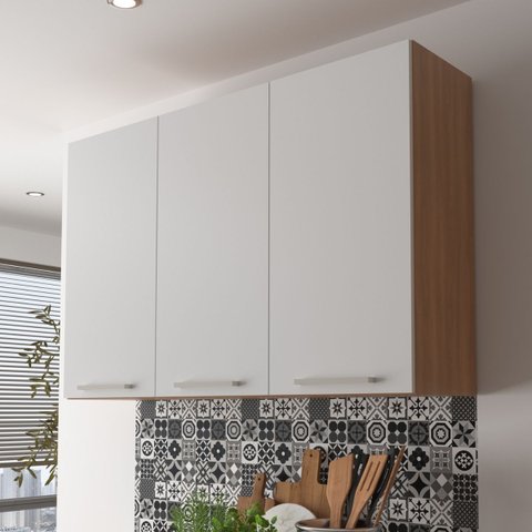 Armário Aéreo para Cozinha 120cm com 3 Portas Freijó Branco Cz3109
