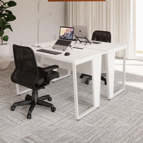 Mesa Escrivaninha Dupla Retangular F5 Office Moderno MDP 120cm Branco