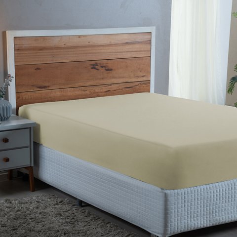 Roupa Cama Casal 300 Fios Lençol com Elástico de Algodão:palha