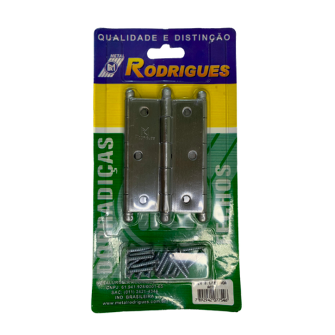 Cartela de Dobradiças c/ 3 unidades - 3.1/2" - LV 5300 - Aço Cromo Acetinado - Metalúrgica Rodrigues