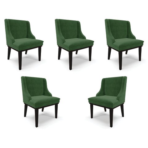 Kit 5 Cadeiras Decorativas Sala de Jantar Base Fixa de Madeira Firenze Suede Verde Esmeralda/Preto G